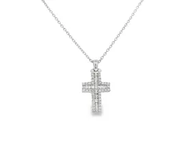 14K White Gold Baguette and Round Diamond Cross