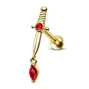 16G Gold Color Sword Cartilage Stud Helix Earrings