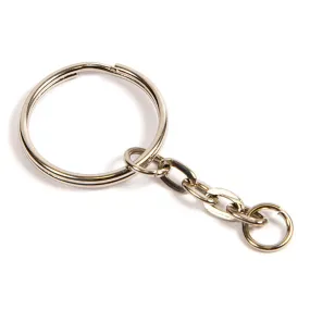 25mm Nickel Plated Split Ring Keychain with Short Chain - Pack of 50