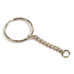 25mm Spring Steel Split Ring Keychain and Long Chain - Pack of 50