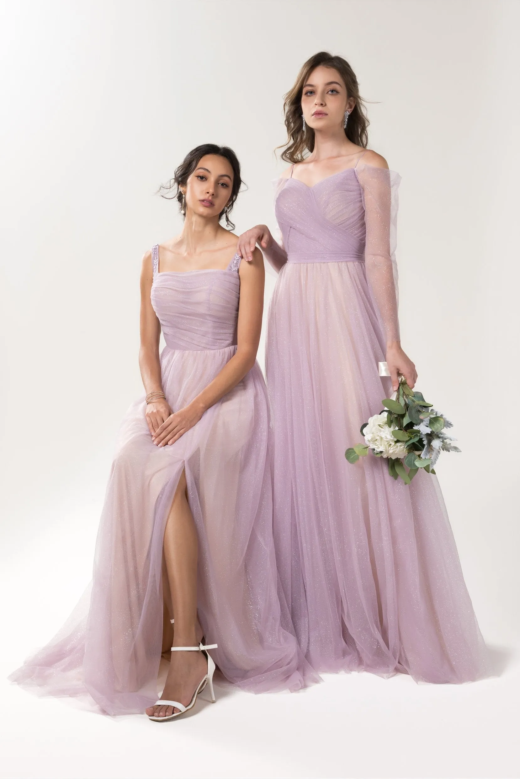 A-Line Floor Length Sparkling Tulle Bridesmaid Dress Formal Dresses CB0616