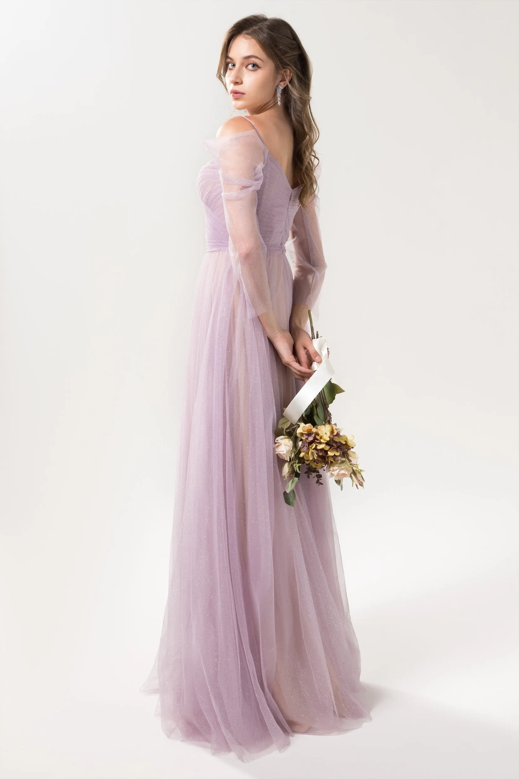 A-Line Floor Length Sparkling Tulle Bridesmaid Dress Formal Dresses CB0616