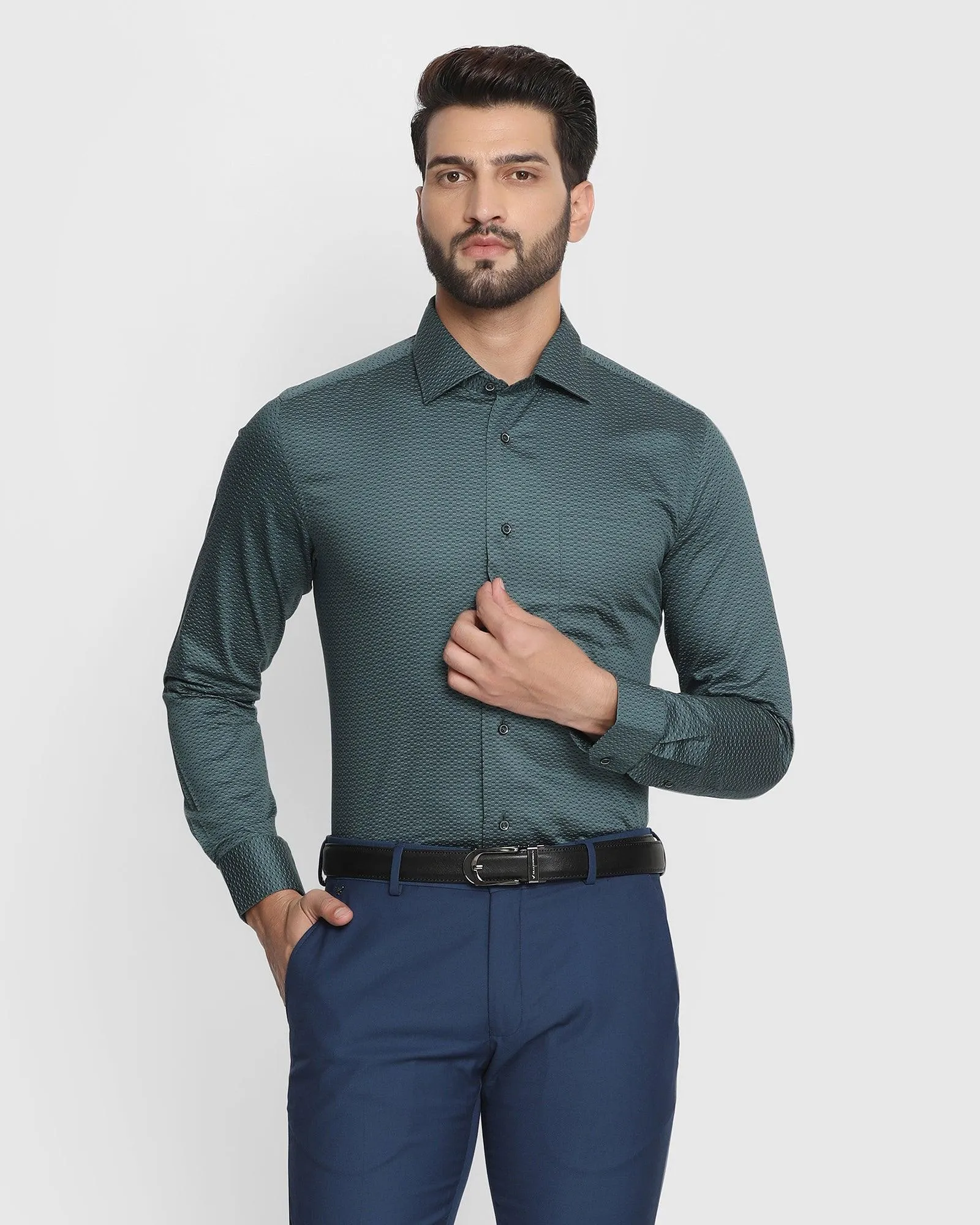 Formal Bottle Green Printed Shirt - Salmon