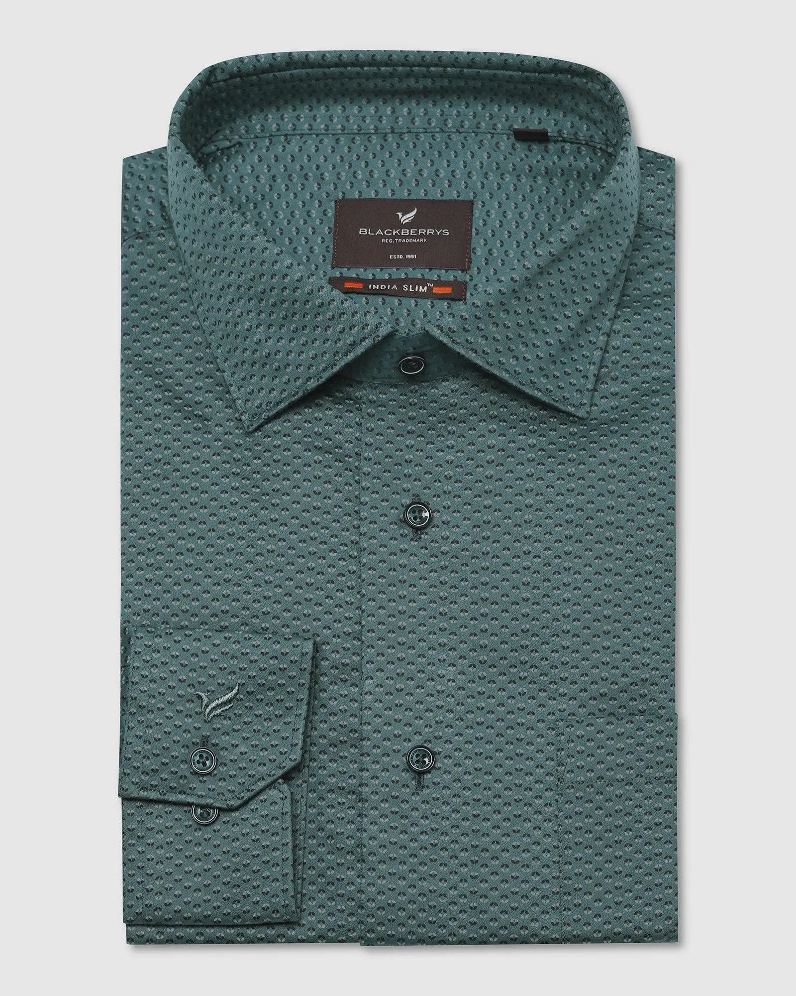 Formal Bottle Green Printed Shirt - Salmon