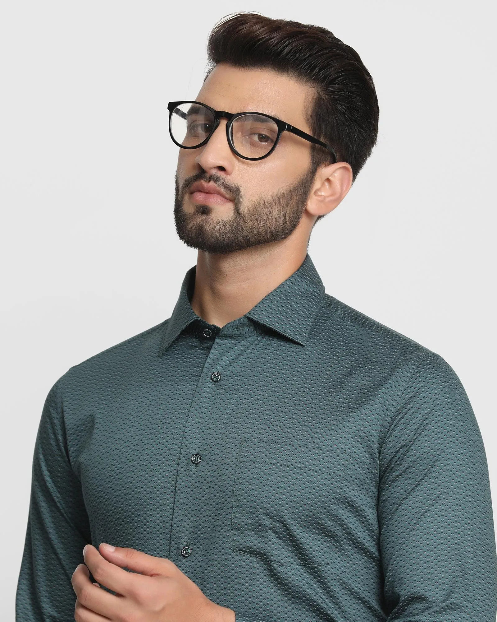 Formal Bottle Green Printed Shirt - Salmon