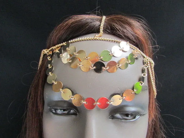 Gold Silver Metal Head Chain Multi Circlet Coin Bead Forehead