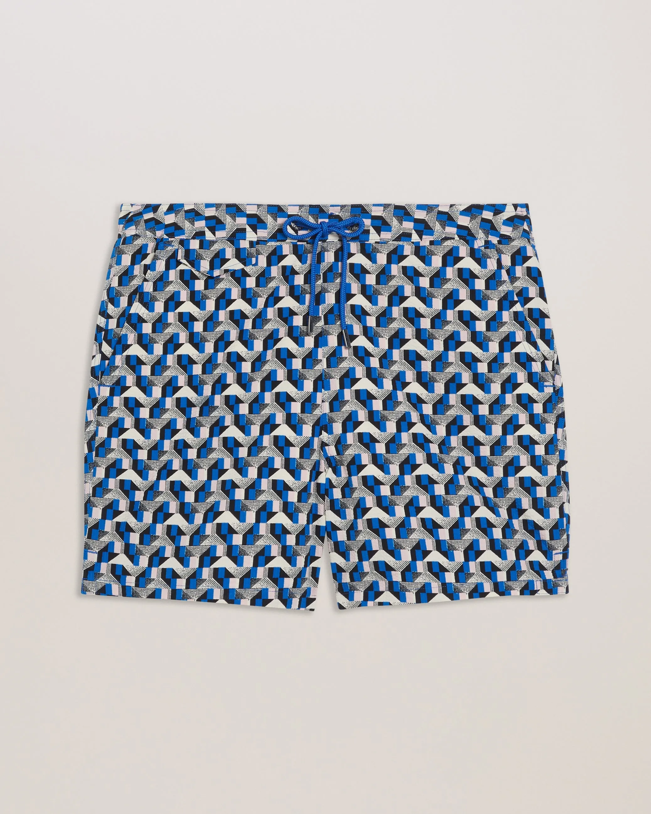 Joris Geometric Seersucker Swimshort Blue