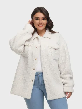 Midsize Button Down Teddy Plush Jacket