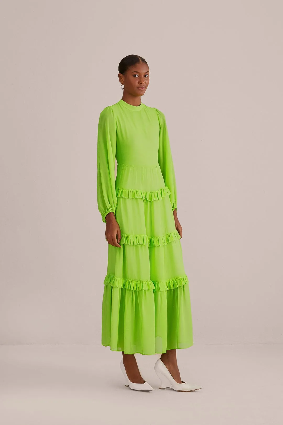 Neon Green Long Sleeve Maxi Dress