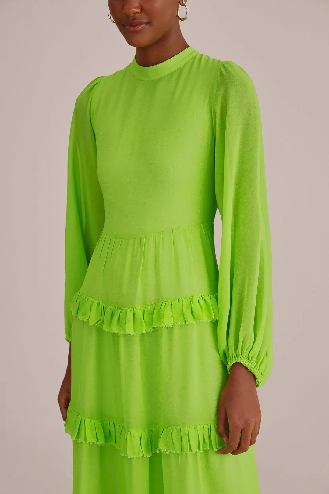 Neon Green Long Sleeve Maxi Dress