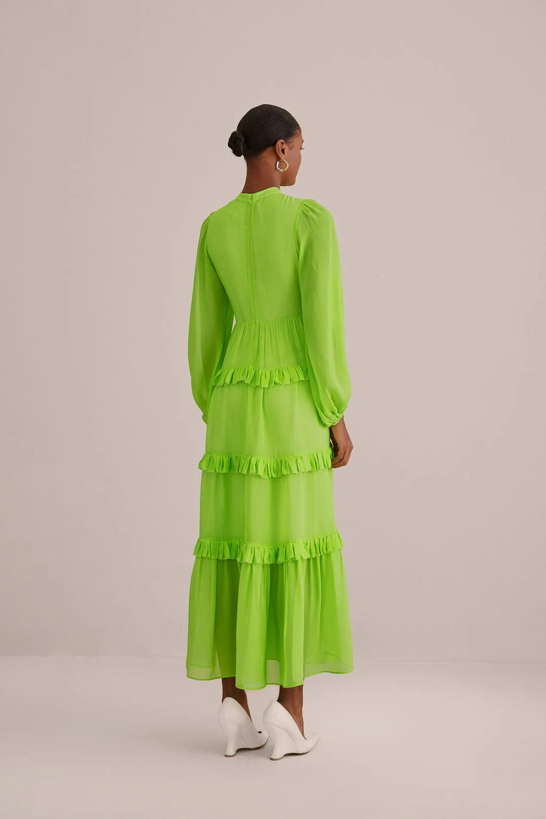 Neon Green Long Sleeve Maxi Dress