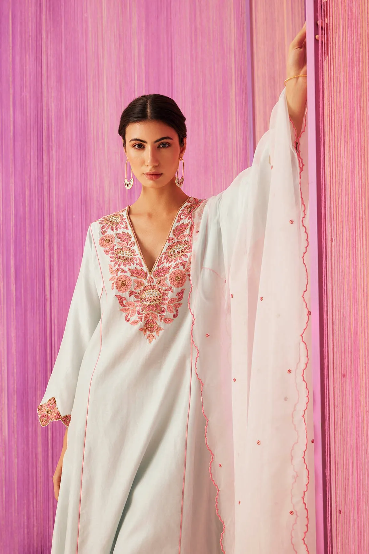 Summer Blooms V-Neck Kurta Set