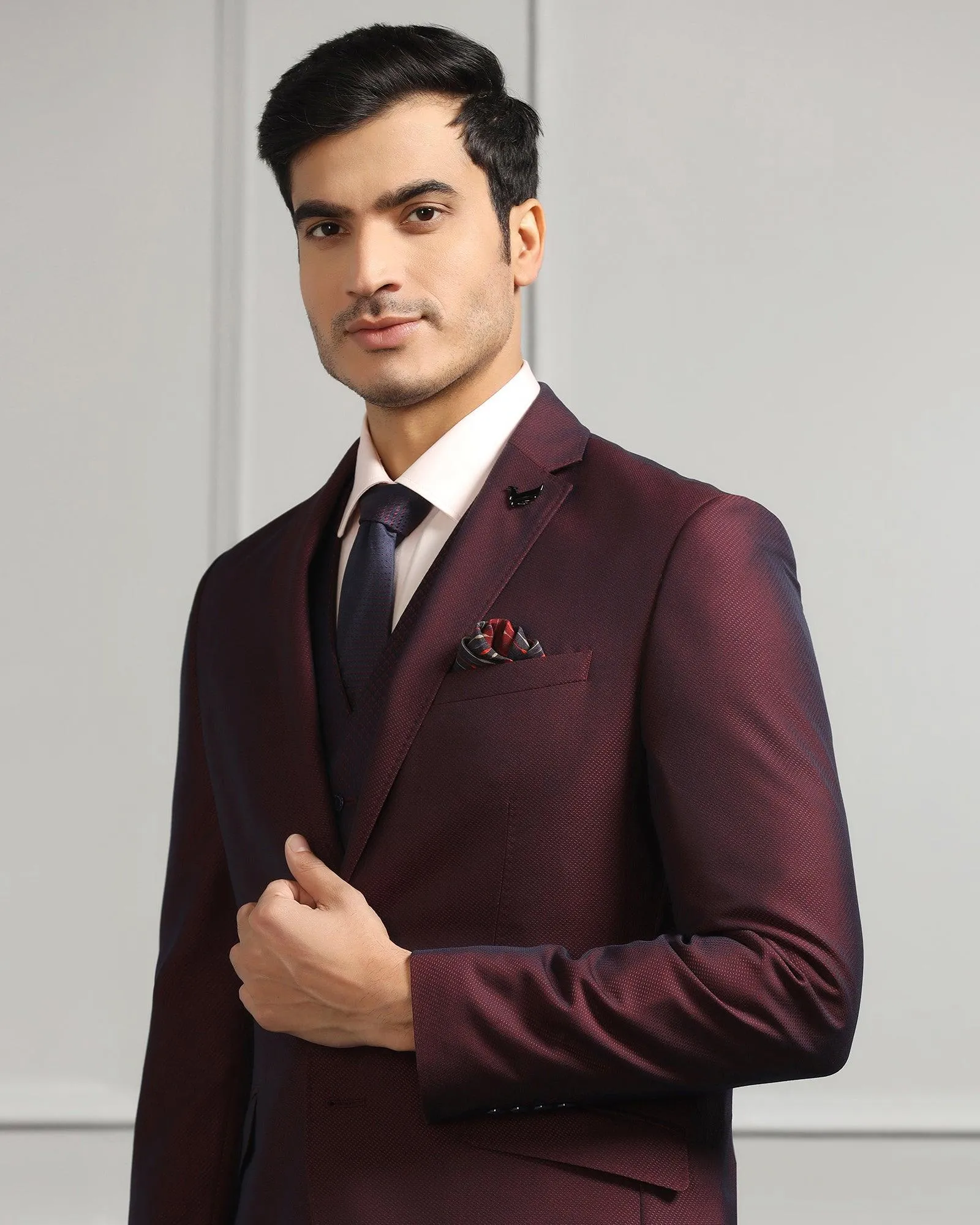 Three Piece Wine Textured Formal Suit - Mercer