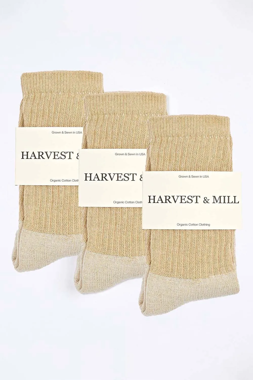 Women's 3 Pack Organic Cotton Socks Tan-Green Crew