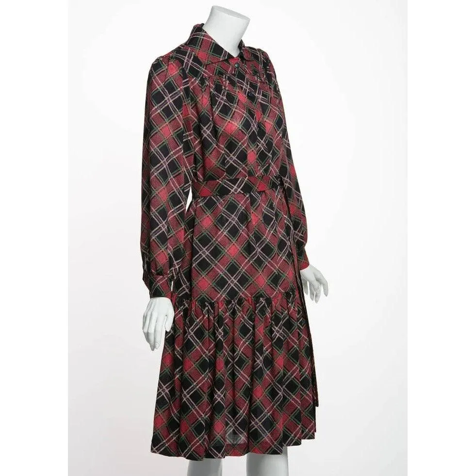 YVES SAINT LAURENT 1970s Ysl Vintage Lightweight Wool Plaid Dress | Size 38